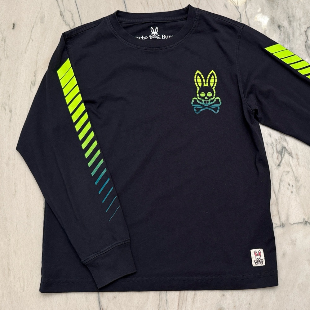 Psycho Bunny Black and Neon Green Long Sleeve Tee